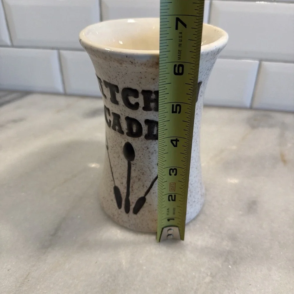 Vtg KITCHEN CADDY Ivory & Brown Ceramic Utensil Holder - 6